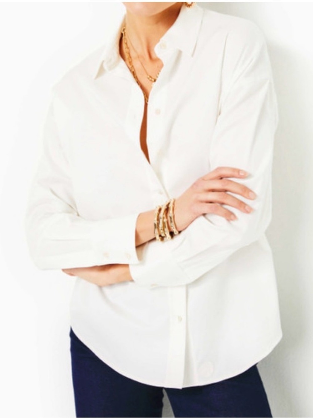 Lilly Pulitzer Stevey Relaxed Button Down Shirt, Resort White, Medium